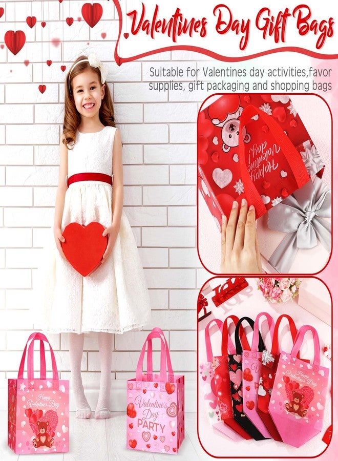 Clysee 60 Pcs Valentine's Day Gift Bags with Handles Non Woven Reusable Treat Bags Waterproof Tote Bags for Kids Gift Wrapping - Image 4